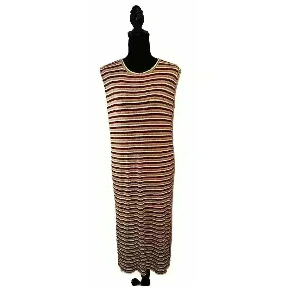 Loft Sleeveless Stretch Dress Striped Multicolor Slits Midi Size‎ XS